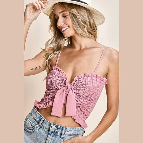 'Cra' Ruffled Smocked Camisole - Celes Fashion